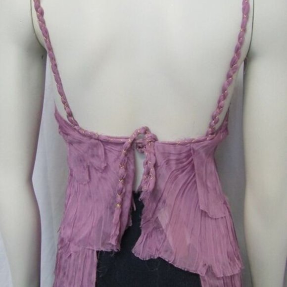 NEW ALBERTA FERRETTI Blouse 8 SILK Purple LETTUCE TOP BRAIDED SPAGHETTI STRAPS - Picture 4 of 9